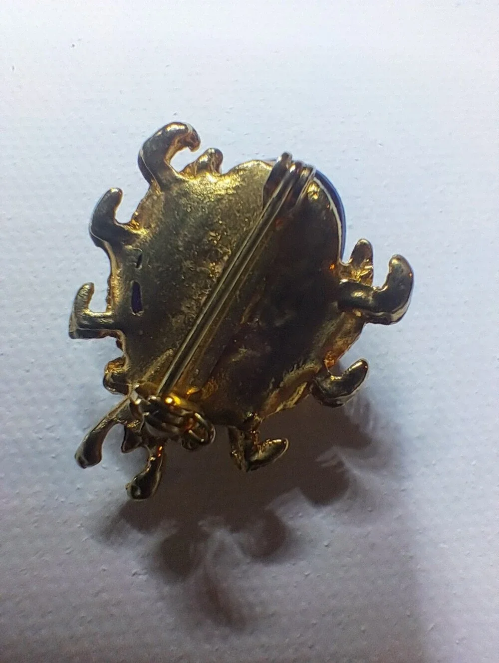 Vintage Royal Blue Jelly Belly Ladybug Brooch Gold Tone Rhinestone Pin